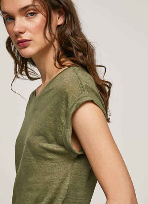 žene domet lanena majica s rukavima na rukavima Pepe Jeans JZ8H439