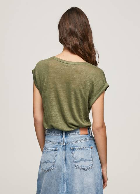 žene domet lanena majica s rukavima na rukavima Pepe Jeans JZ8H439