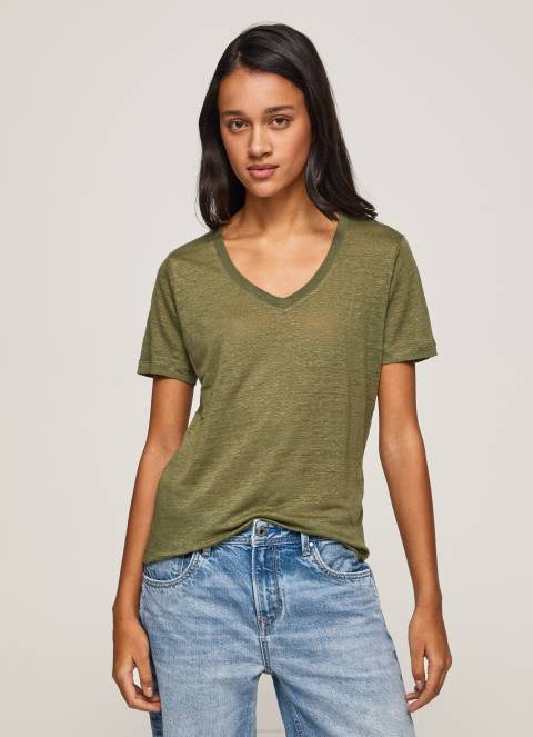 žene domet lanena majica s v-izrezom Pepe Jeans JZ8H468