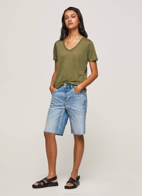 žene domet lanena majica s v-izrezom Pepe Jeans JZ8H468