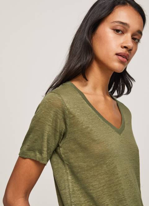 žene domet lanena majica s v-izrezom Pepe Jeans JZ8H468