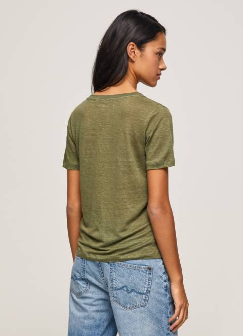 žene domet lanena majica s v-izrezom Pepe Jeans JZ8H468