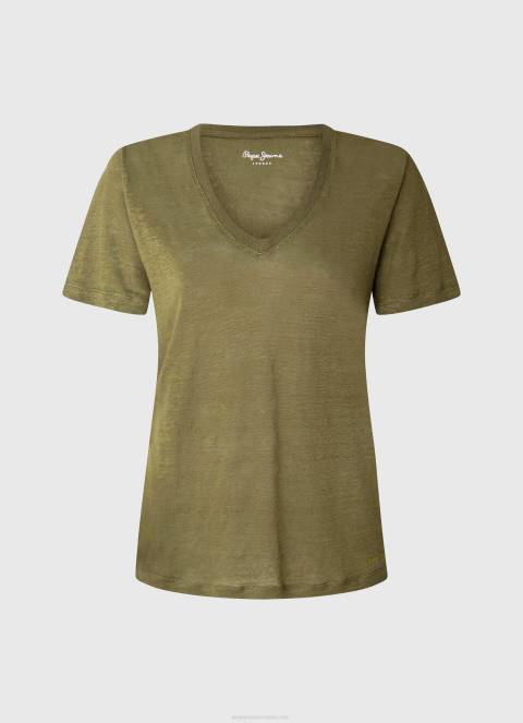 žene domet lanena majica s v-izrezom Pepe Jeans JZ8H468