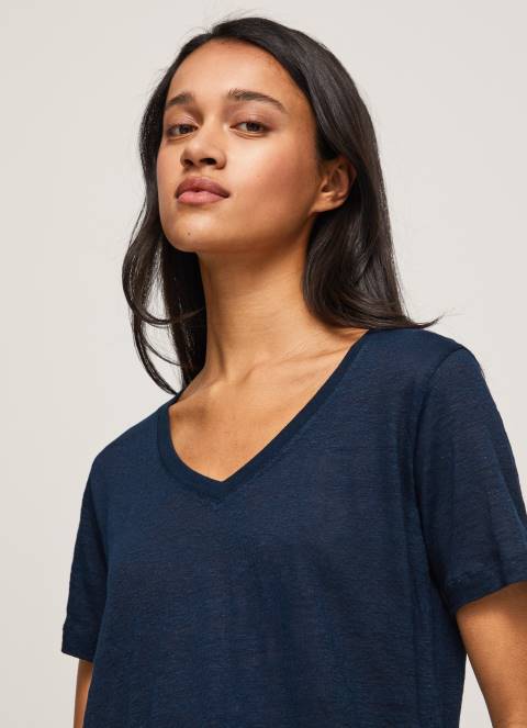 žene dulwich lanena majica s v-izrezom Pepe Jeans JZ8H467