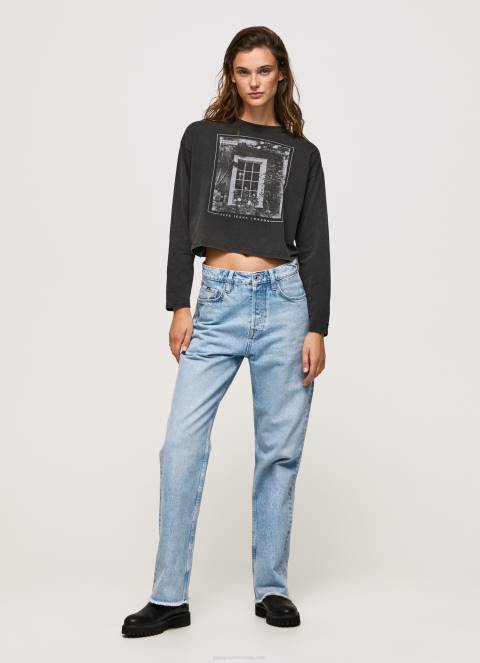 žene isprano crno majica dugih rukava s printom Pepe Jeans JZ8H427