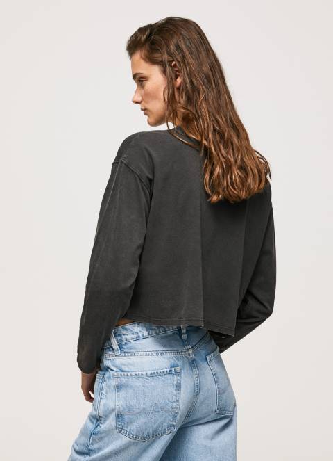 žene isprano crno majica dugih rukava s printom Pepe Jeans JZ8H427