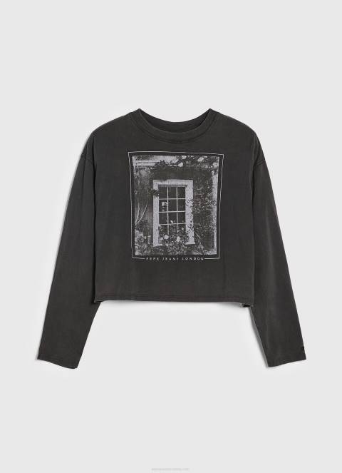 žene isprano crno majica dugih rukava s printom Pepe Jeans JZ8H427