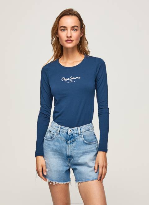 žene mornarica pamučna majica dugih rukava Pepe Jeans JZ8H472