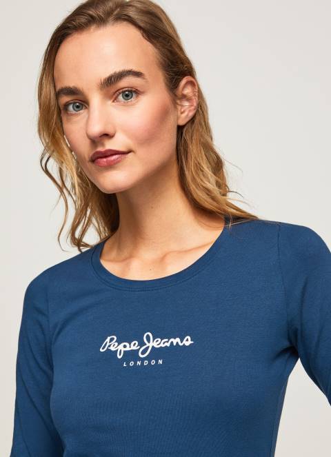 žene mornarica pamučna majica dugih rukava Pepe Jeans JZ8H472