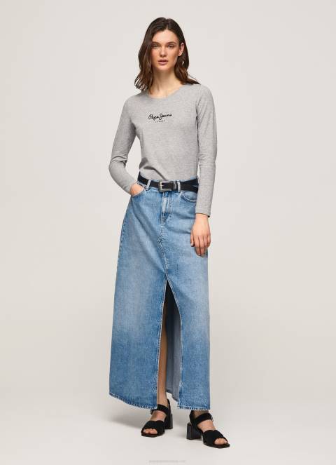 žene sivi lapor pamučna majica dugih rukava Pepe Jeans JZ8H473
