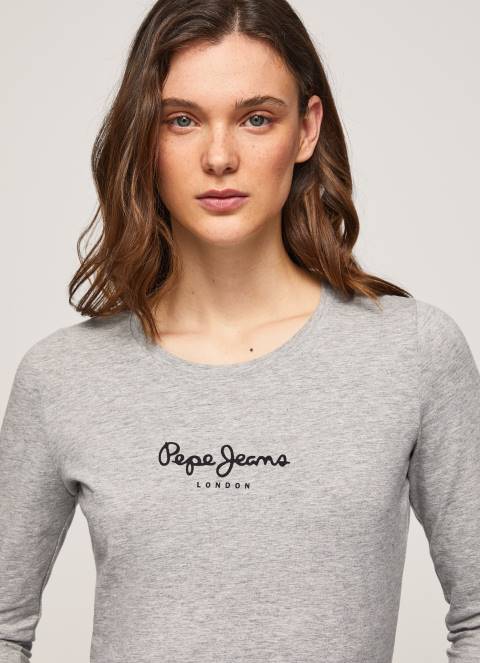 žene sivi lapor pamučna majica dugih rukava Pepe Jeans JZ8H473