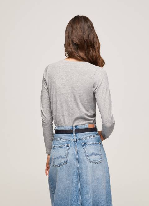 žene sivi lapor pamučna majica dugih rukava Pepe Jeans JZ8H473