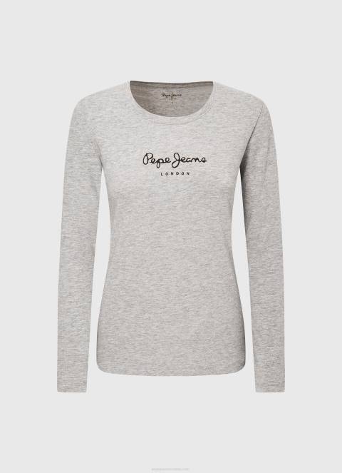 žene sivi lapor pamučna majica dugih rukava Pepe Jeans JZ8H473