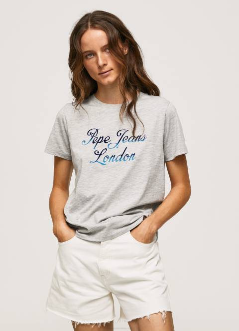 žene sivi lapor pamučna majica s otisnutim logotipom Pepe Jeans JZ8H412