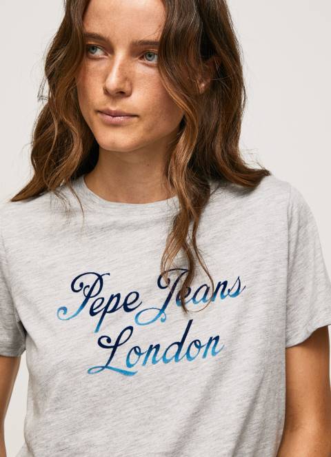 žene sivi lapor pamučna majica s otisnutim logotipom Pepe Jeans JZ8H412