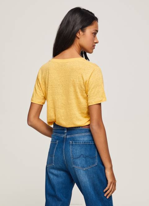 žene sjaj lanena majica s v-izrezom Pepe Jeans JZ8H453
