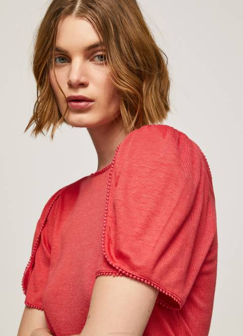 žene studio crvena majica s mramoriranim ovratnikom Pepe Jeans JZ8H435