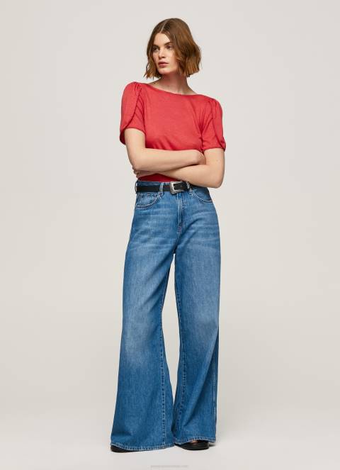 žene studio crvena majica s mramoriranim ovratnikom Pepe Jeans JZ8H435