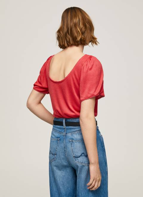 žene studio crvena majica s mramoriranim ovratnikom Pepe Jeans JZ8H435