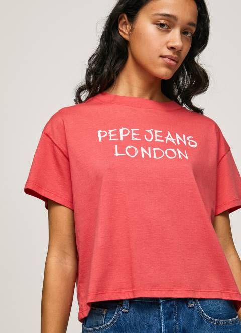žene studio crvena majica s printom logotipa Pepe Jeans JZ8H379