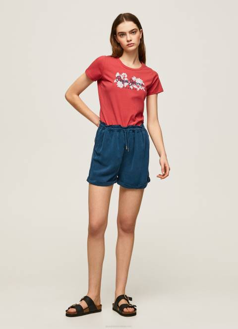 žene studio crvena majica s printom logotipa od likre Pepe Jeans JZ8H384