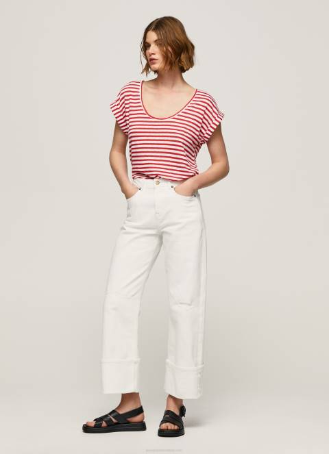 žene studio crvena majica s prugastim printom Pepe Jeans JZ8H446