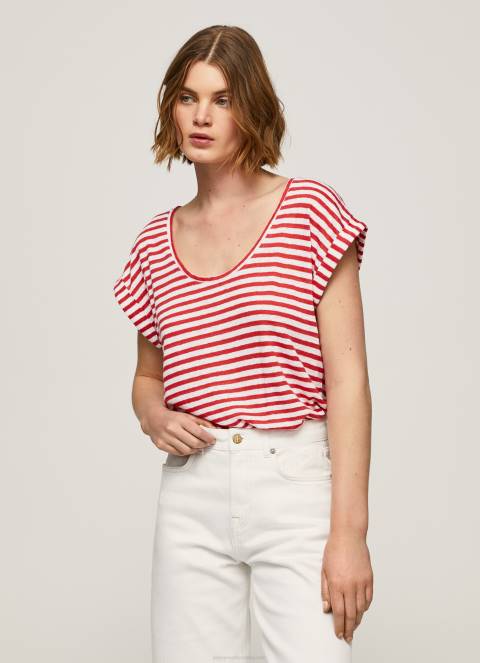 žene studio crvena majica s prugastim printom Pepe Jeans JZ8H446