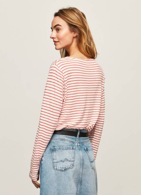 žene studio crvena prugasta majica dugih rukava Pepe Jeans JZ8H395