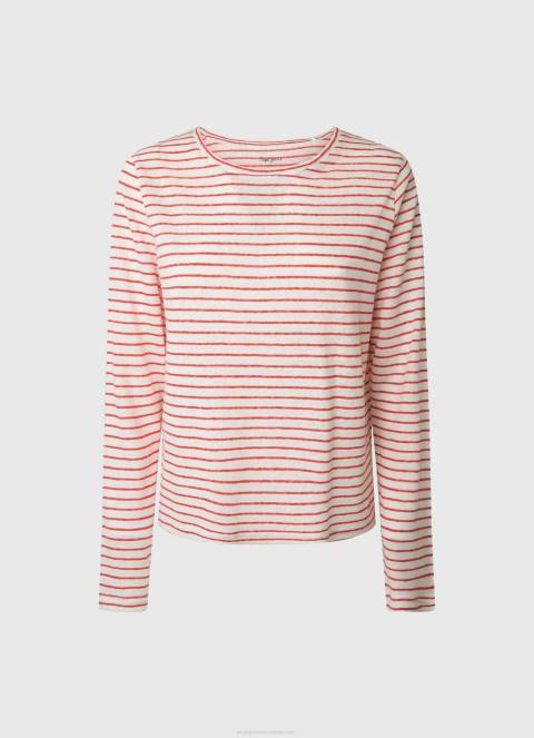 žene studio crvena prugasta majica dugih rukava Pepe Jeans JZ8H395