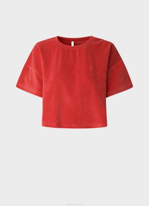 žene studio crvena skraćena majica od baršuna Pepe Jeans JZ8H460