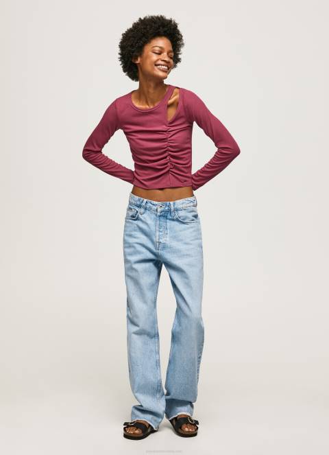 žene tamno rumenilo asimetrična majica dugih rukava Pepe Jeans JZ8H425