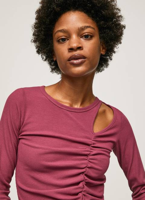 žene tamno rumenilo asimetrična majica dugih rukava Pepe Jeans JZ8H425