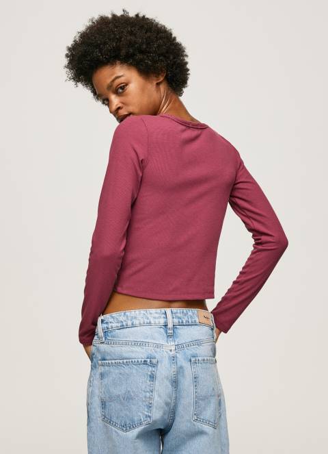 žene tamno rumenilo asimetrična majica dugih rukava Pepe Jeans JZ8H425