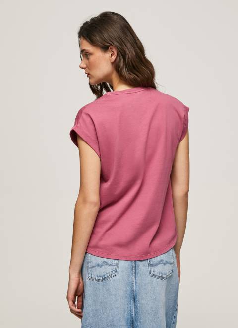 žene tamno rumenilo pamučna majica s cvjetnim logotipom Pepe Jeans JZ8H431