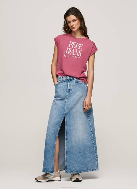 žene tamno rumenilo pamučna majica s cvjetnim logotipom Pepe Jeans JZ8H431