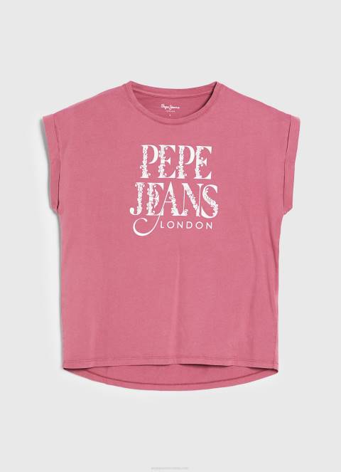 žene tamno rumenilo pamučna majica s cvjetnim logotipom Pepe Jeans JZ8H431