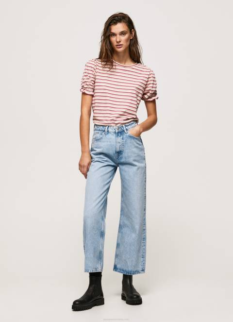 žene tamno rumenilo prugasta majica s volanima Pepe Jeans JZ8H392