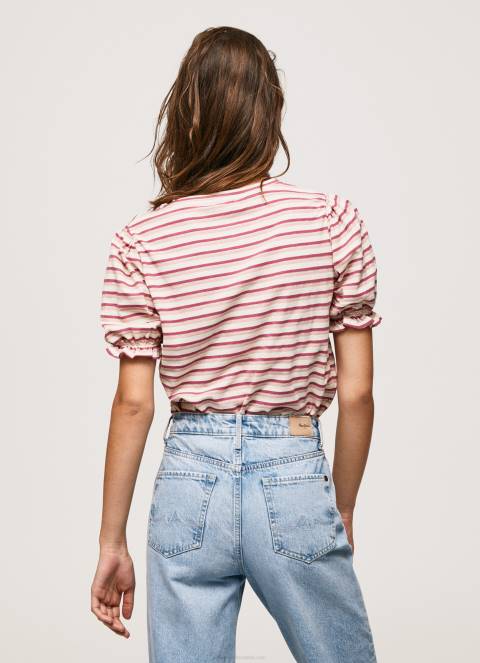 žene tamno rumenilo prugasta majica s volanima Pepe Jeans JZ8H392