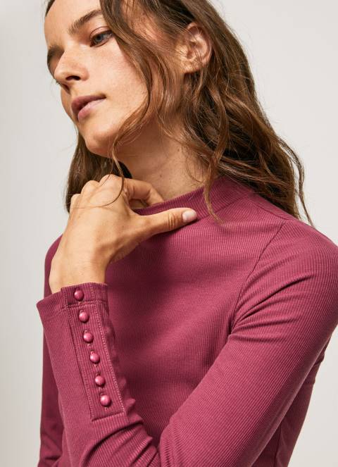 žene tamno rumenilo rebrasta majica dugih rukava Pepe Jeans JZ8H393