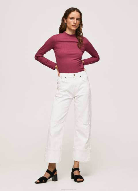 žene tamno rumenilo rebrasta majica dugih rukava Pepe Jeans JZ8H393