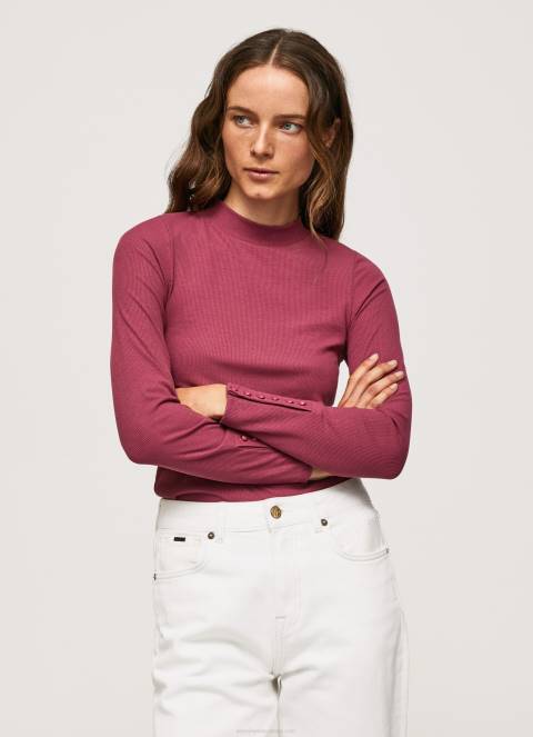 žene tamno rumenilo rebrasta majica dugih rukava Pepe Jeans JZ8H393