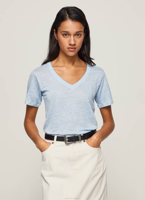 žene zaljev lanena majica s v-izrezom Pepe Jeans JZ8H466