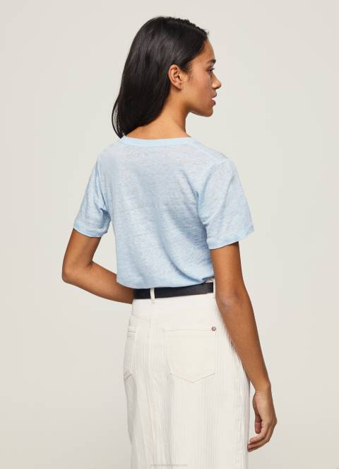 žene zaljev lanena majica s v-izrezom Pepe Jeans JZ8H466