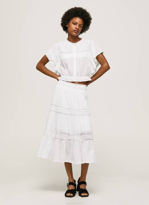 žene bijela suknja na čipku Pepe Jeans JZ8H487