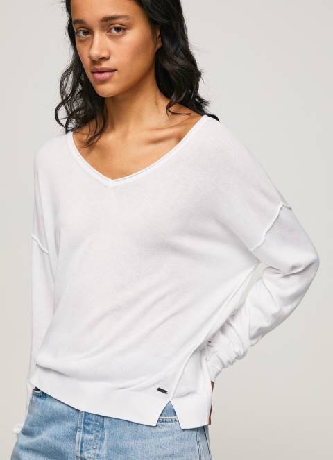 žene bijela dres opuštenog kroja s v izrezom Pepe Jeans JZ8H240