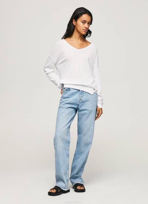 žene bijela dres opuštenog kroja s v izrezom Pepe Jeans JZ8H240