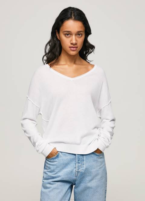 žene bijela dres opuštenog kroja s v izrezom Pepe Jeans JZ8H240