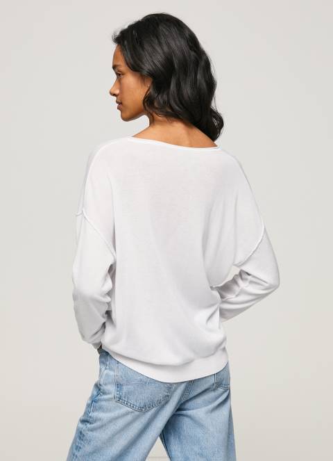 žene bijela dres opuštenog kroja s v izrezom Pepe Jeans JZ8H240