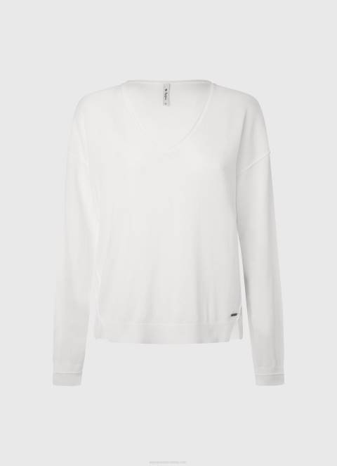 žene bijela dres opuštenog kroja s v izrezom Pepe Jeans JZ8H240