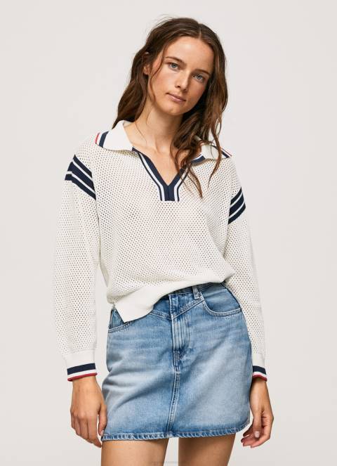 žene bijela krep dres u polo stilu Pepe Jeans JZ8H250